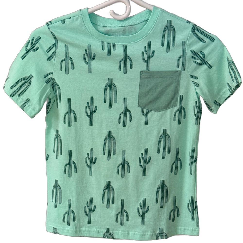 Jumping Beans Boys Mint Green Cactus Print Softest Tee Pocket T-Shirt Size 8